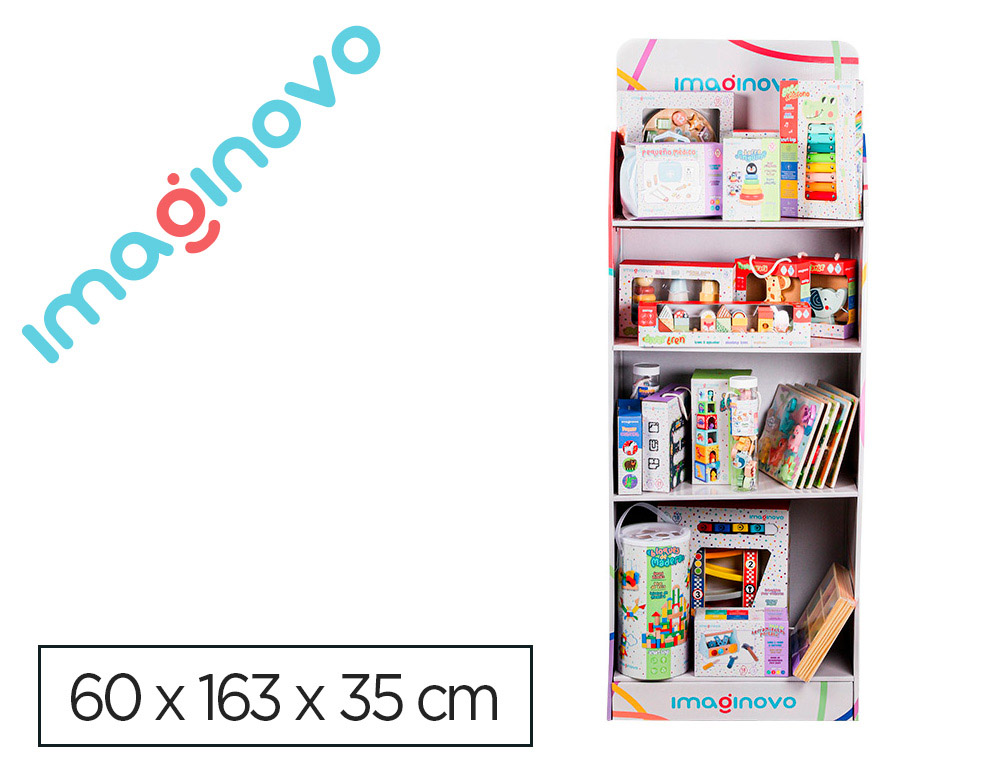 Expositor imaginovo juegos infantiles de suelo carton con 28 juegos y 22 puzles surtidos 60x163x35cm