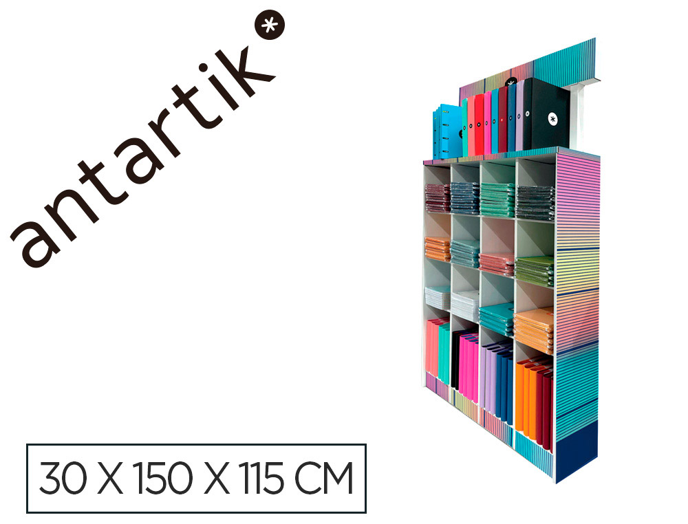 Cuaderno y carpeta antartik expositor de suelo carton con 169 unidades 30x150x115 cm