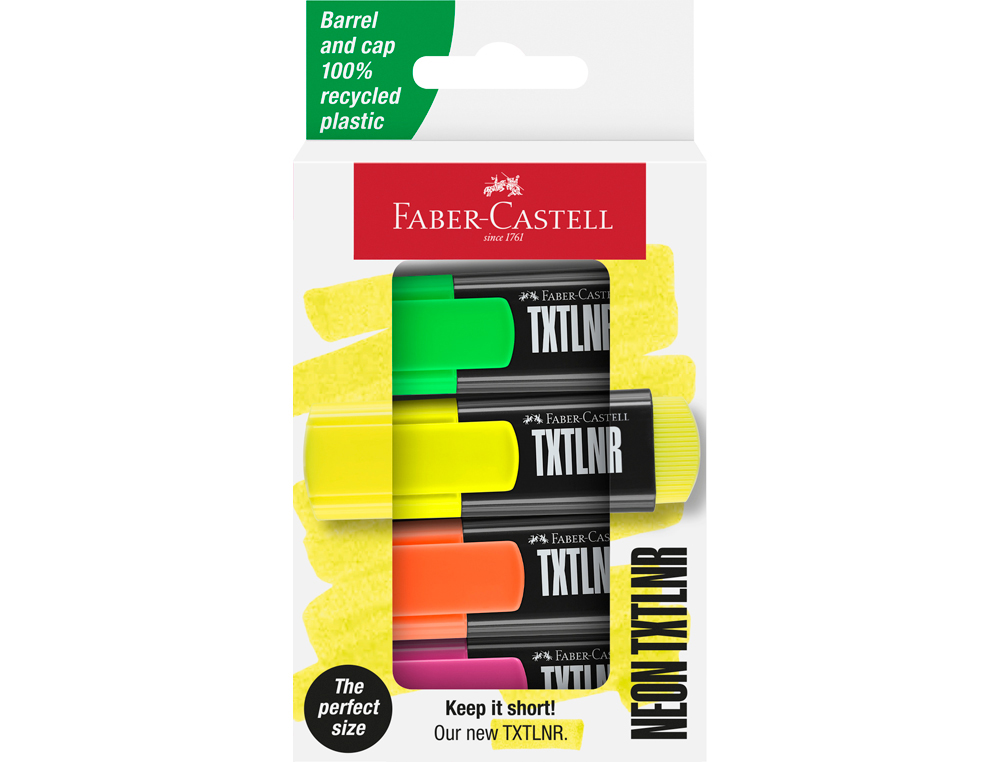 Rotulador faber castell neon txtlnr fluorescente blister de 4 unidades colores surtidos