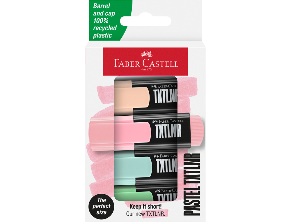 Rotulador faber castell neon txtlnr fluorescente pastel blister de 4 unidades colores surtidos