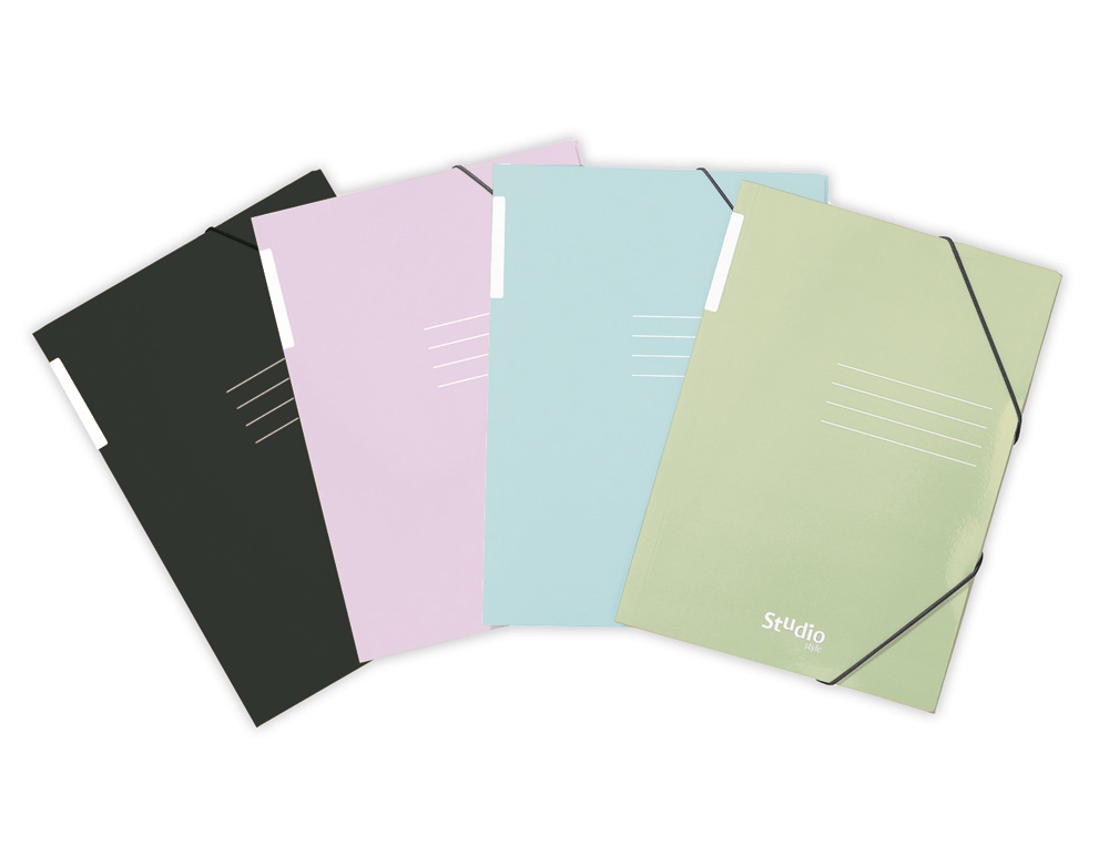 Carpeta con gomas pardo tres solapas din a4 carton pastel expositor de 24 unidades colores surtidos