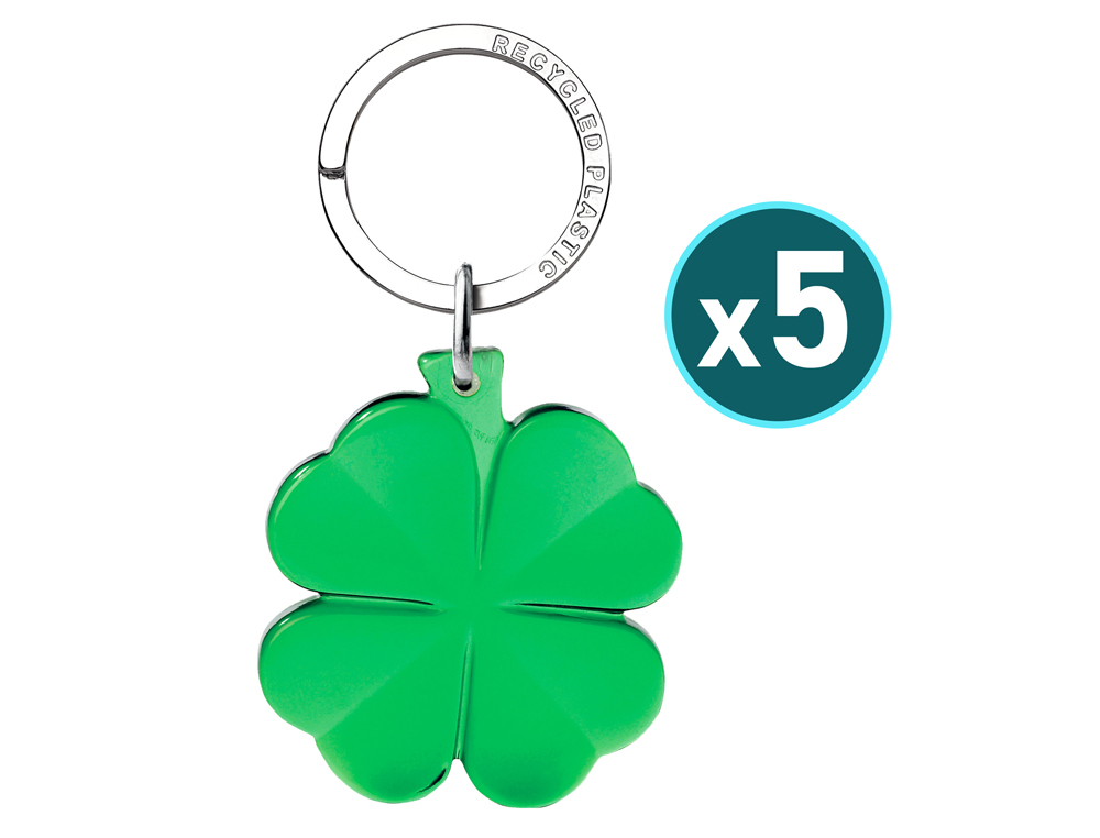 Llavero trebol 4 hojas acrilico reciclado pack de 5 unidades colores surtidos