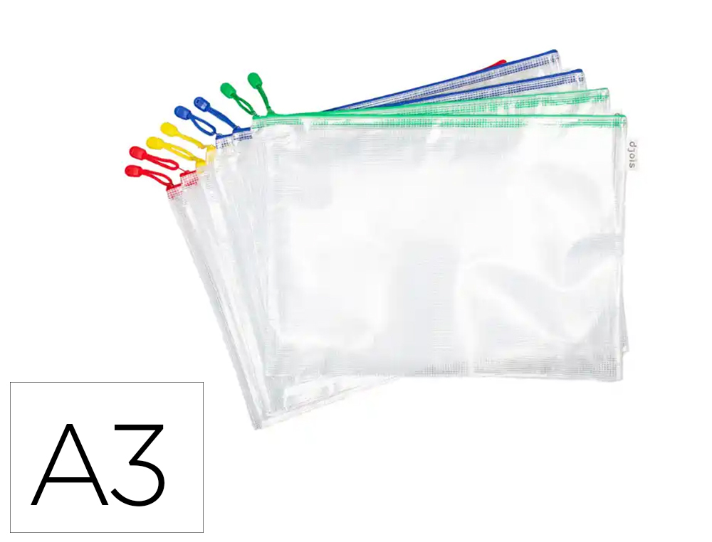 Bolsa multiusos djois zipper con cremallera din a3 pack de 8 unidades colores surtidos