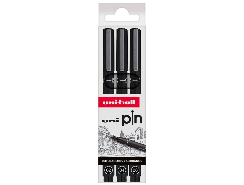 Rotulador uniball pin calibrado micrometrico color negro blister de 3 unidades