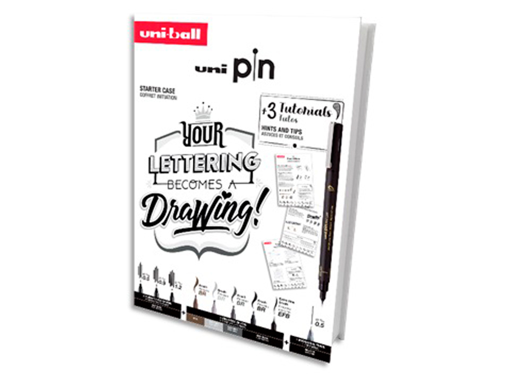 Set iniciacion uniball pin lettering starter nº2 blister de 8 rotuladores + 1 portaminas