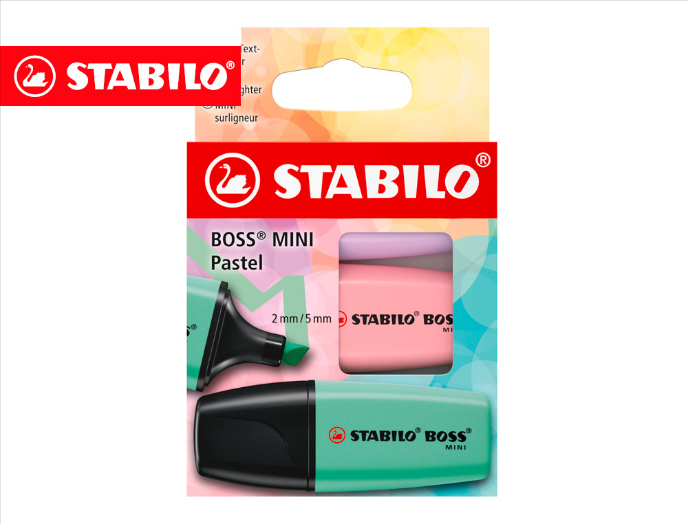 Rotulador stabilo boss fluorescente mini pastel estuche de 3 unidades colores surtidos