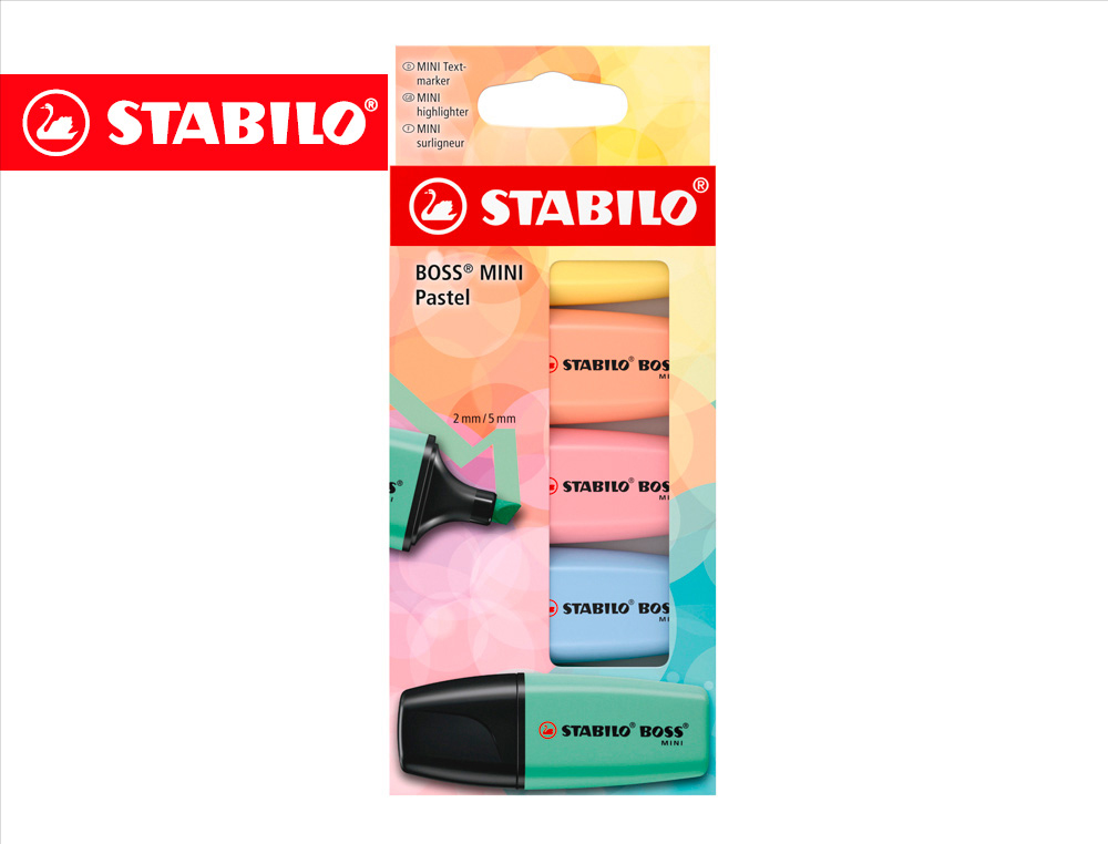 Rotulador stabilo boss fluorescente mini pastel estuche de 5 unidades colores surtidos