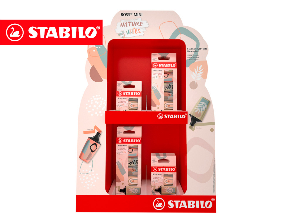 Rotulador stabilo boss fluorescente mini naturevibes expositor de 8 estuches de 3 unidades + 8 estuches de 6