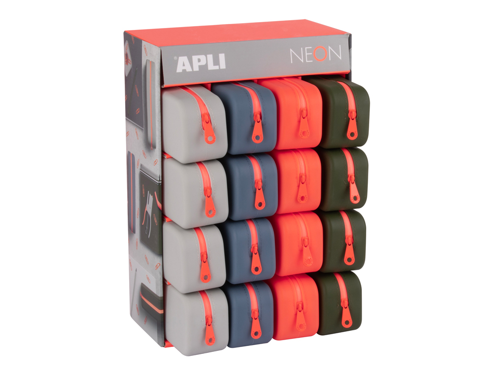 Bolso portatodo apli silicona rectangular 75x185x55 mm expositor de 16 unidades colores surtidos