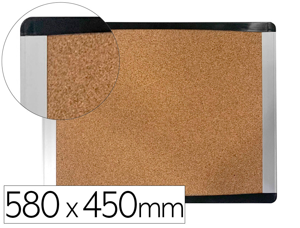 Pizarra corcho bi-office inka reciclado marco de aluminio y laterales plastico negro 580x450 mm