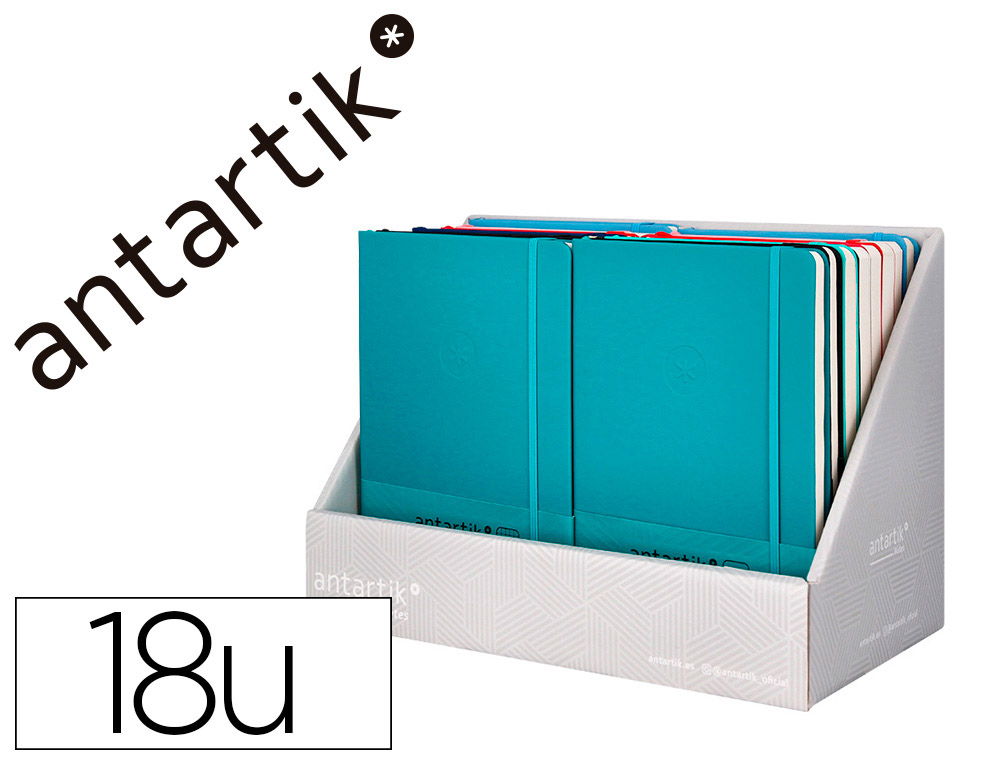 Cuaderno con gomilla antartik note tapa dura expositor de 18 unidades surtidas