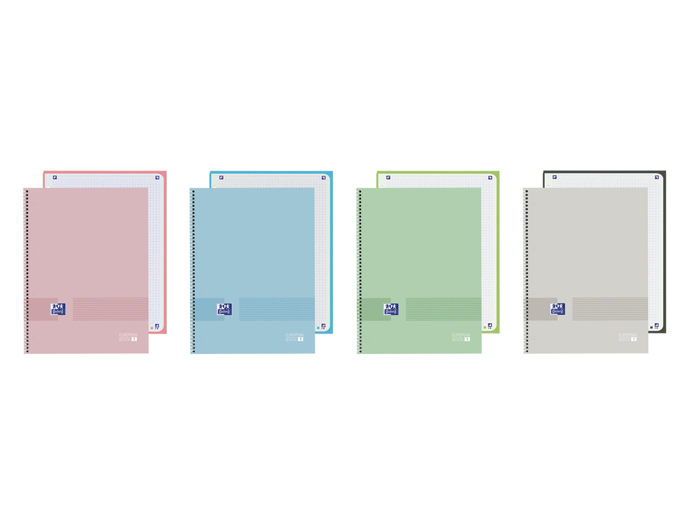 Cuaderno espiral oxford europeanbook 1 you tapa extradura din a4+ 80 hojas cuadro 5 mm color pastel