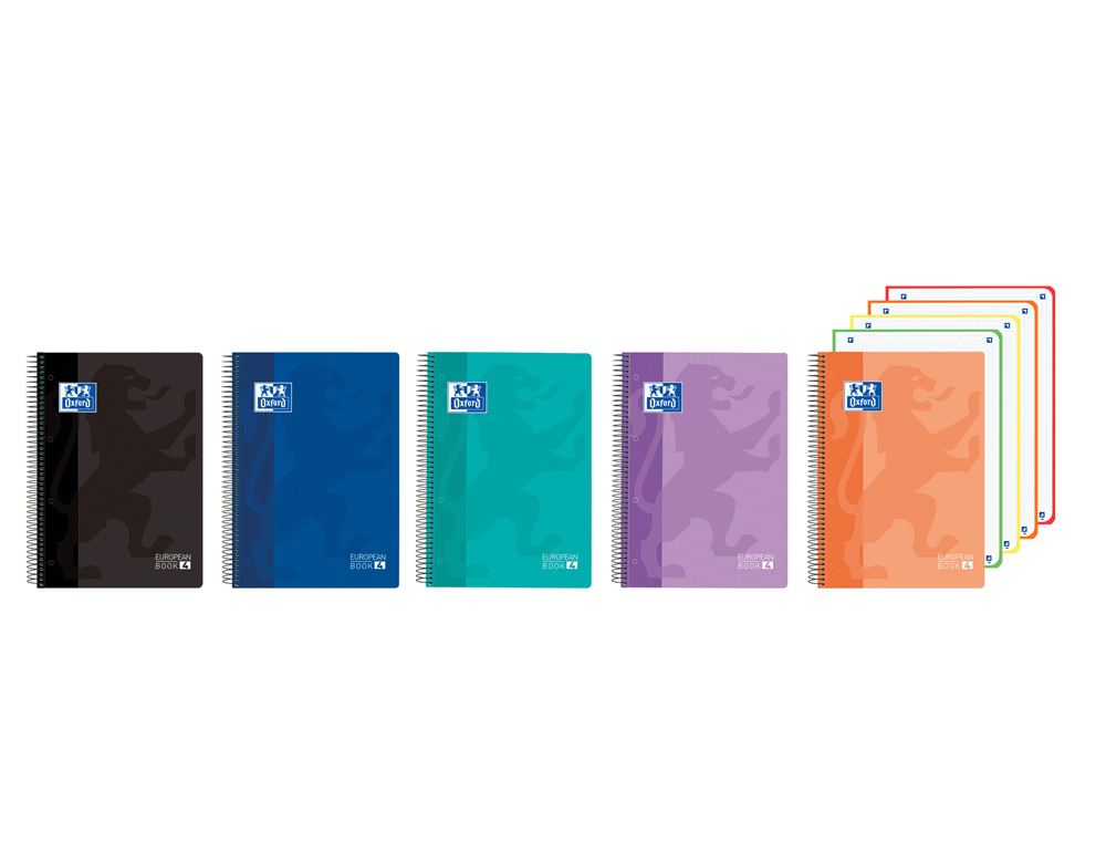 Cuaderno espiral oxford europeanbook 4 classic tapa plastico din a5+ 120 hojas cuadro 5 mm colores vivos