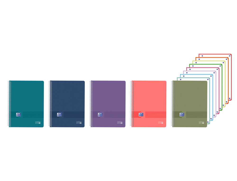 Cuaderno espiral oxford europeanbook 8 live&go tapa plastico din a4+ 160 hojas cuadro 5 mm colores surtidos