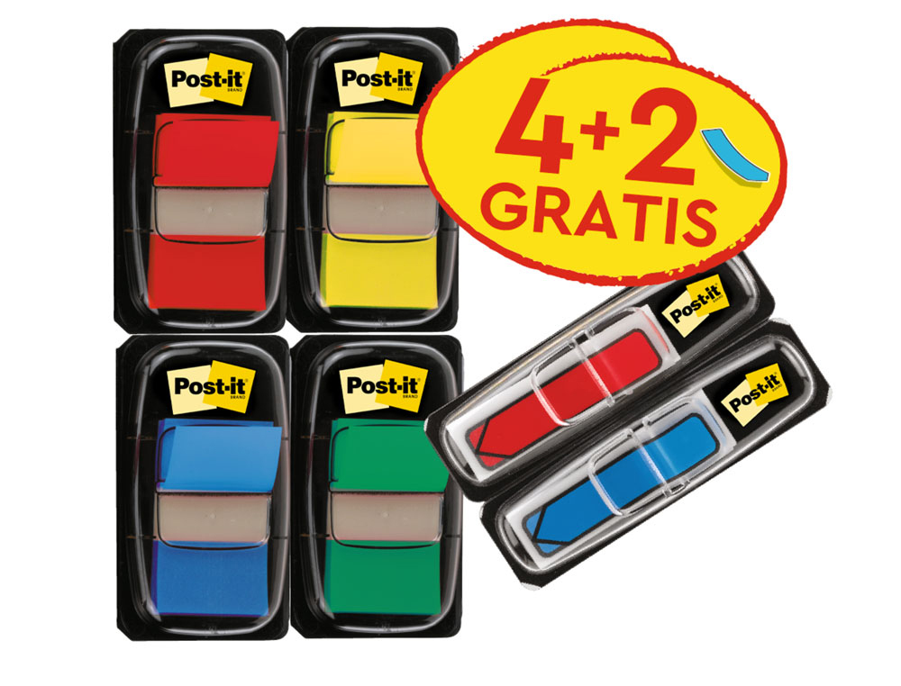 Banderitas separadoras post-it 680 dispensador 50 hojas 4 colores surtidos + 2 dispensadores 684 flecha 2