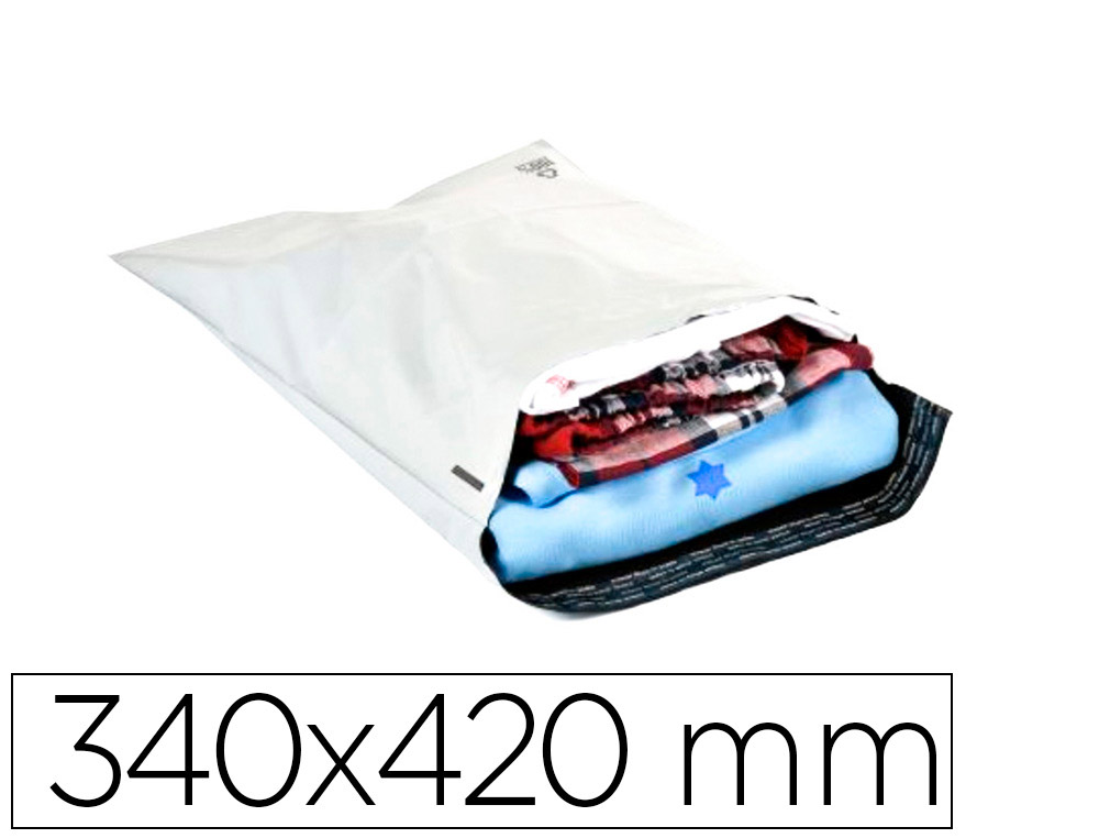 Sobre q-connect de plastico bolsa para envios 100% recicladas con autocierre color blanco 340x420 mm