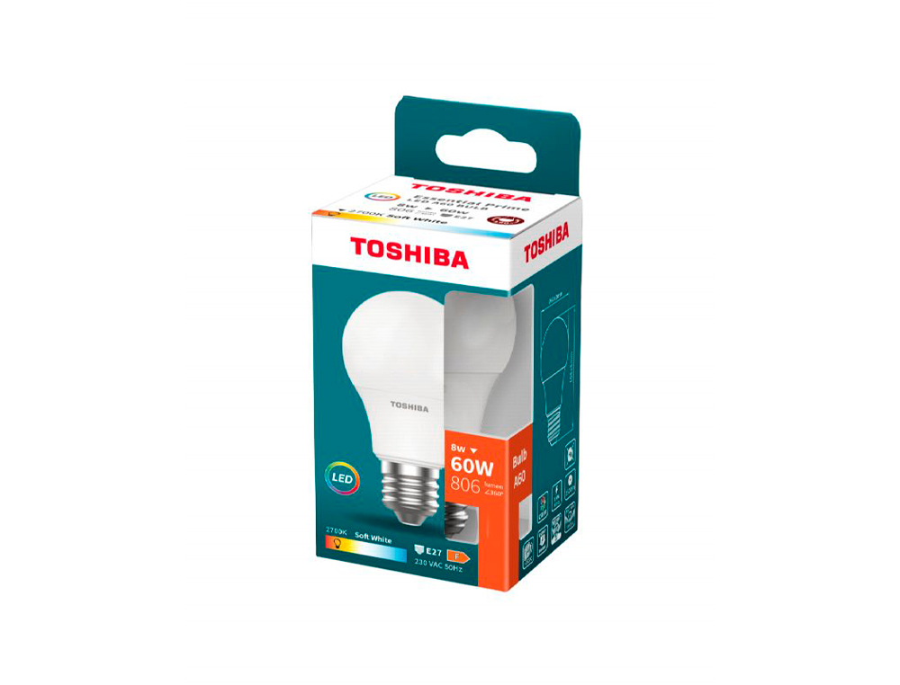 Bombilla led toshiba essential a60 e27 8w luz calida 2700k