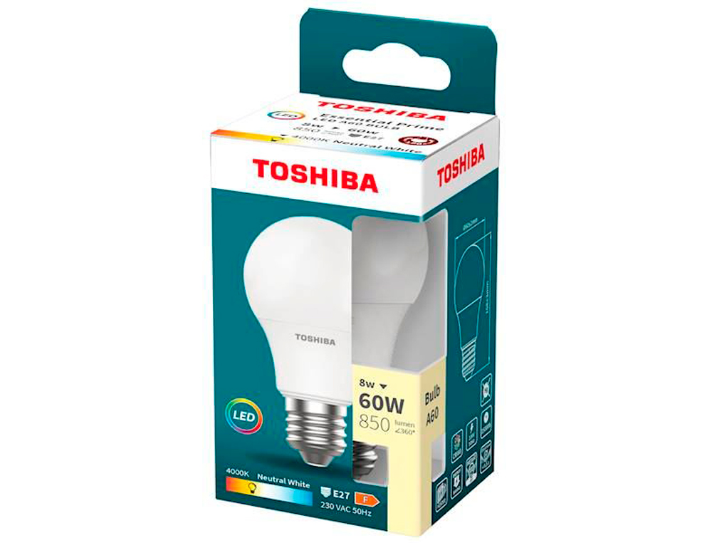 Bombilla led toshiba essential a60 e27 8w luz neutra 4000k