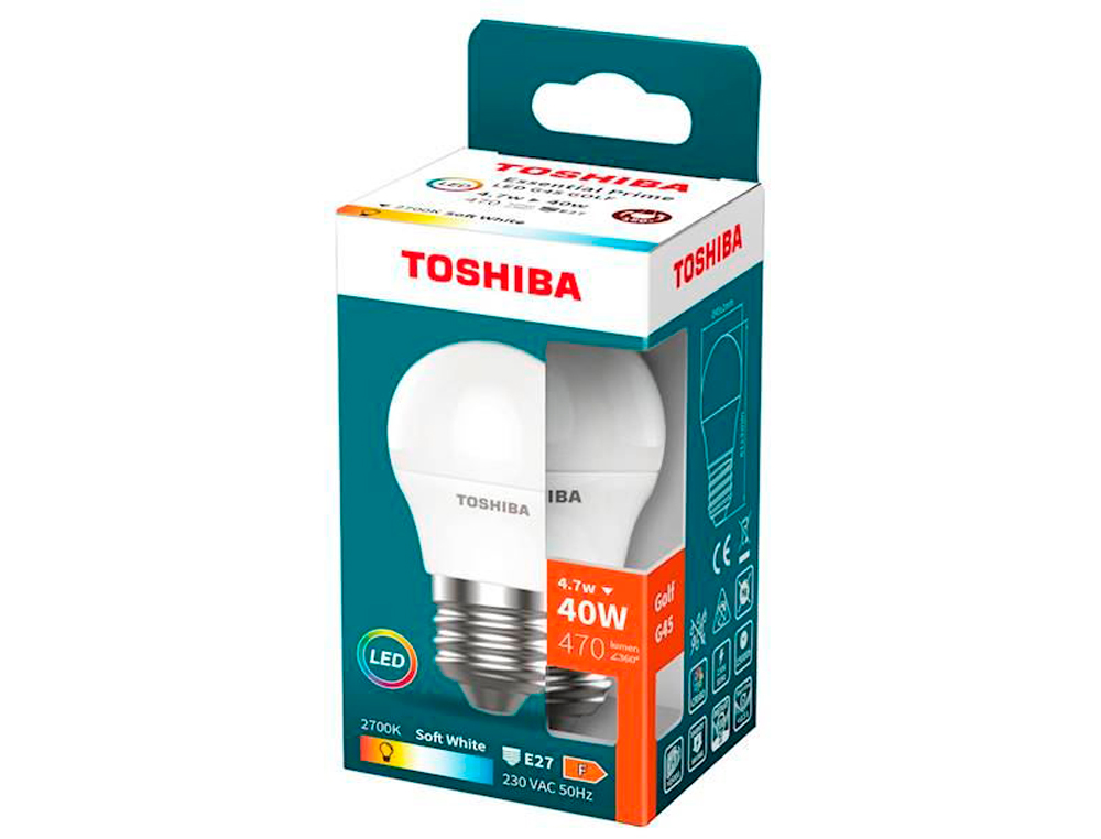 Bombilla led toshiba essential g45 e27 4.7w luz calida 2700k