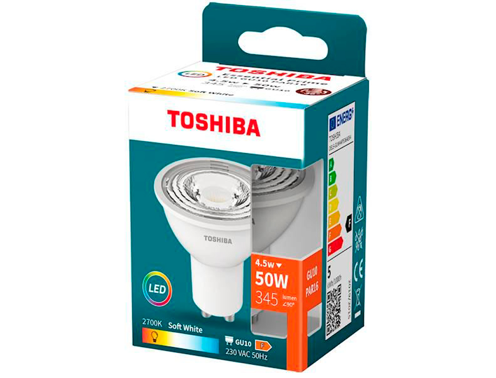 Foco led toshiba essential gu10 4.5w luz calida 2700k