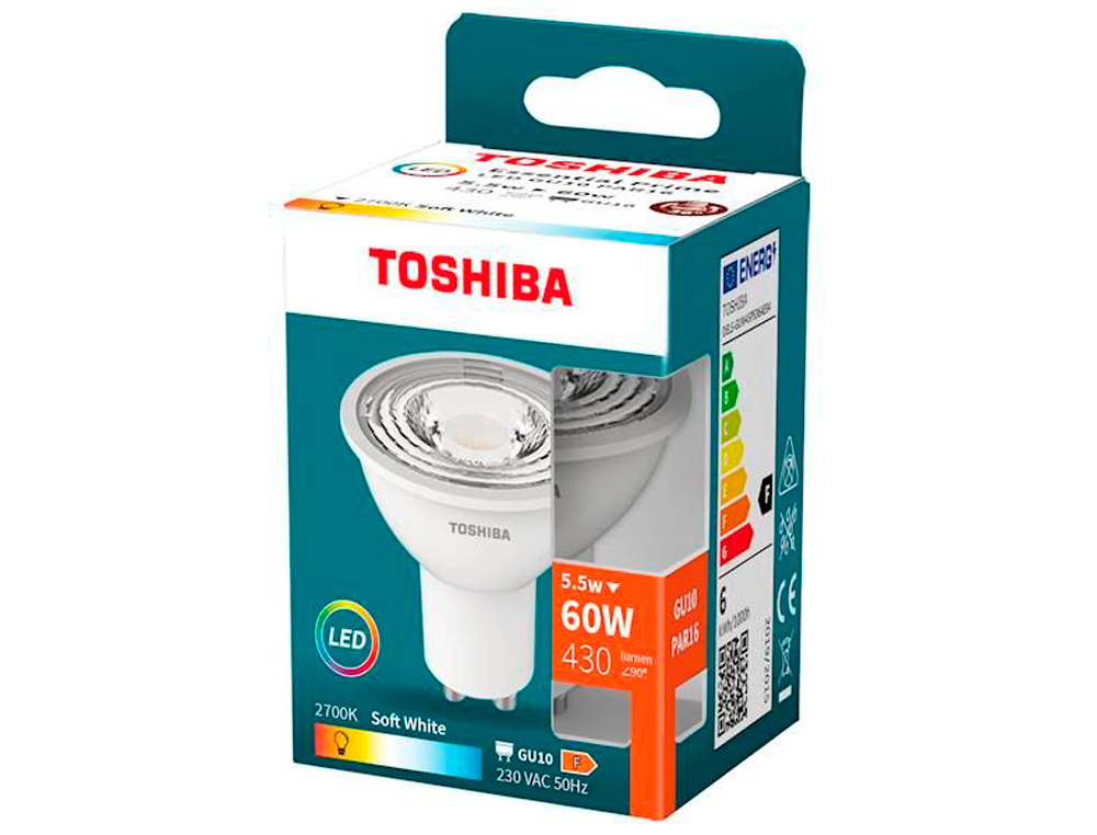 Foco led toshiba essential gu10 5.5w luz calida 2700k