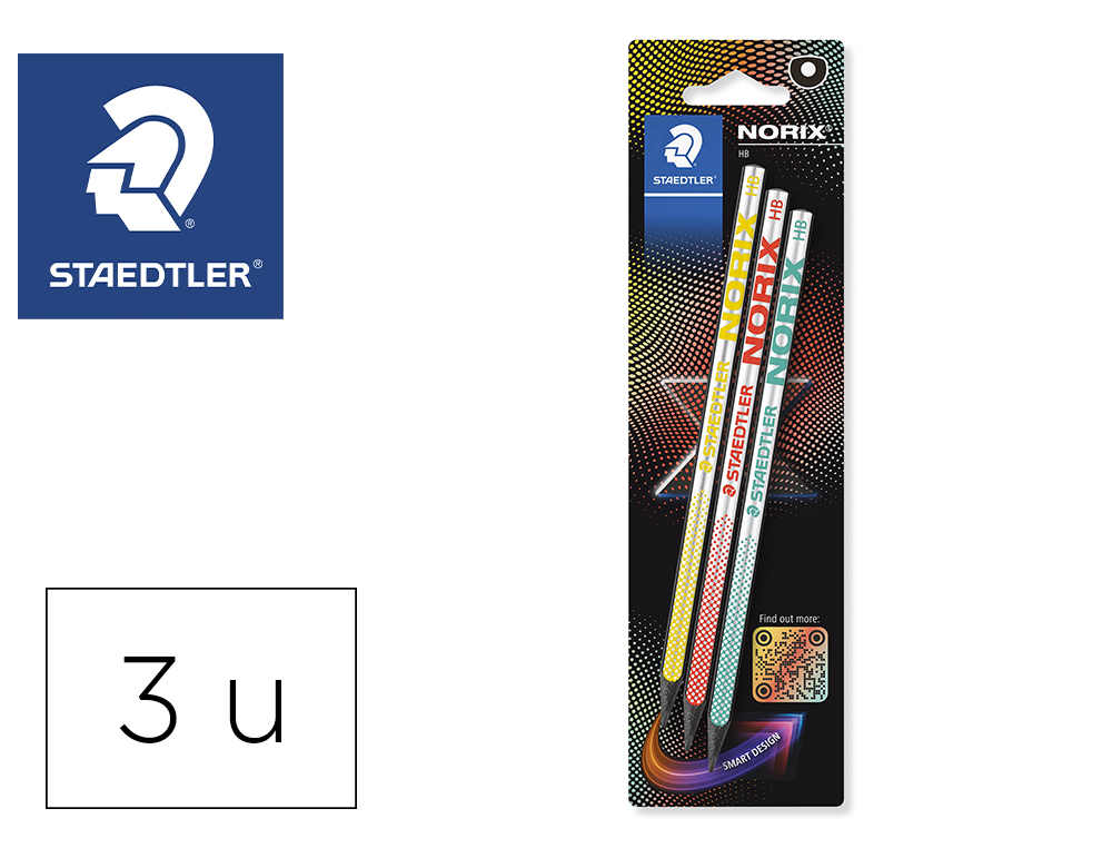 Lapices de grafito staedtler norix con forma inteligente hb blister de 3 unidades colores surtidos