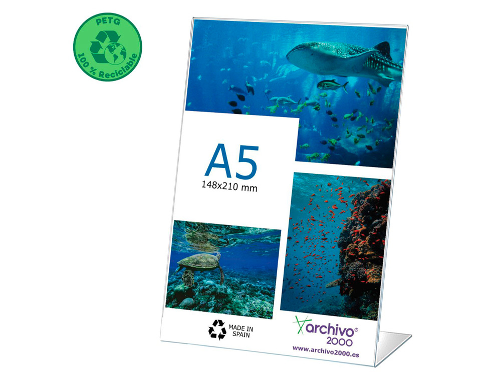 Expositor sobremesa archivo 2000 petg flexible en forma de l din a5 vertical 55x150x210 mm