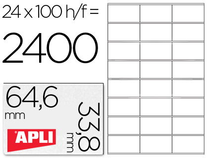 Etiqueta adhesiva apli 1263 tamaño 64,6x33,8 mm fotocopiadora laser ink-jet caja con 100 hojas din a4