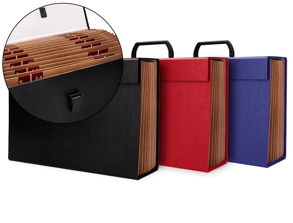 Maletin liderpapel con fuelle y asa carton forrado 19 departamentos 255x390x120 mm colores surtidos