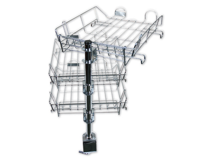 Bandeja con soporte giratorio q-connect 3 bandejas metalicas cromadas