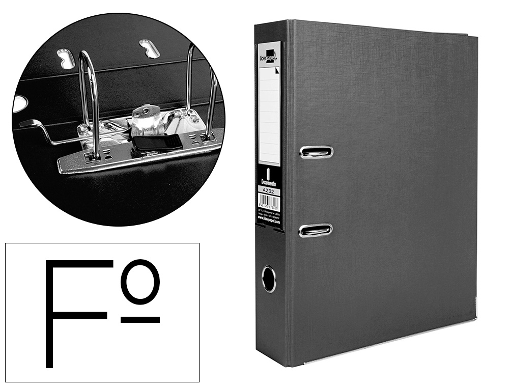 Archivador de palanca liderpapel folio documenta forrado pvc con rado lomo 75mm negro compresor metalico