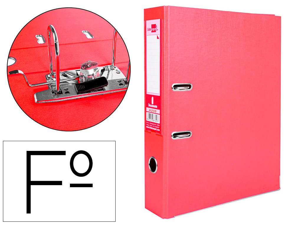 Archivador de palanca liderpapel folio documenta forrado pvc con rado lomo 75mm rojo compresor metalico