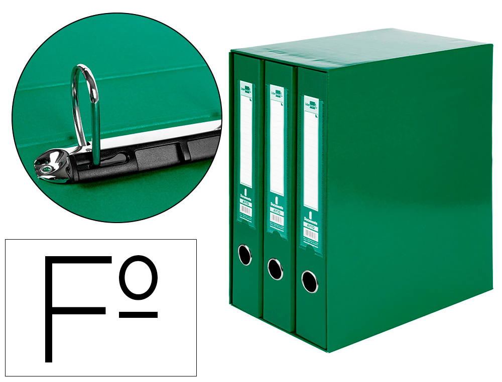 Modulo liderpapel 3 archivadores folio 2 anillas mixtas 40mm verde
