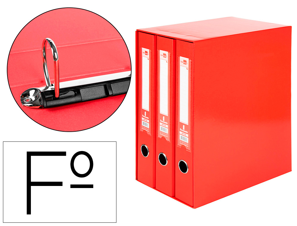 Modulo liderpapel 3 archivadores folio 2 anillas mixtas 40mm rojo