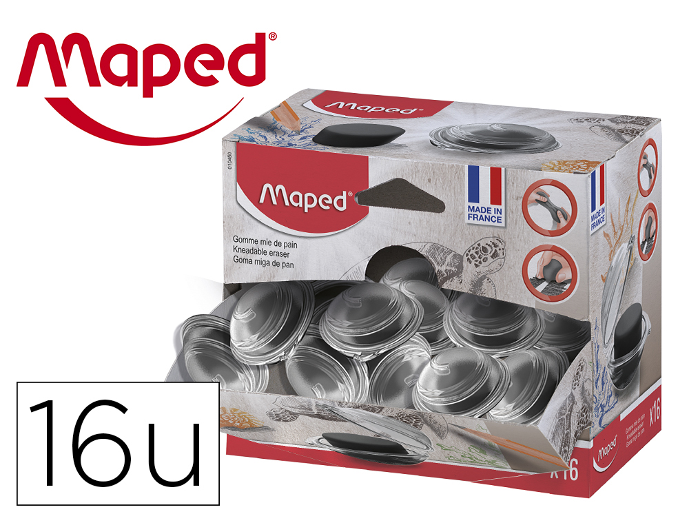 Goma de borrar maped miga de pan para carboncillo caja de 16 unidades