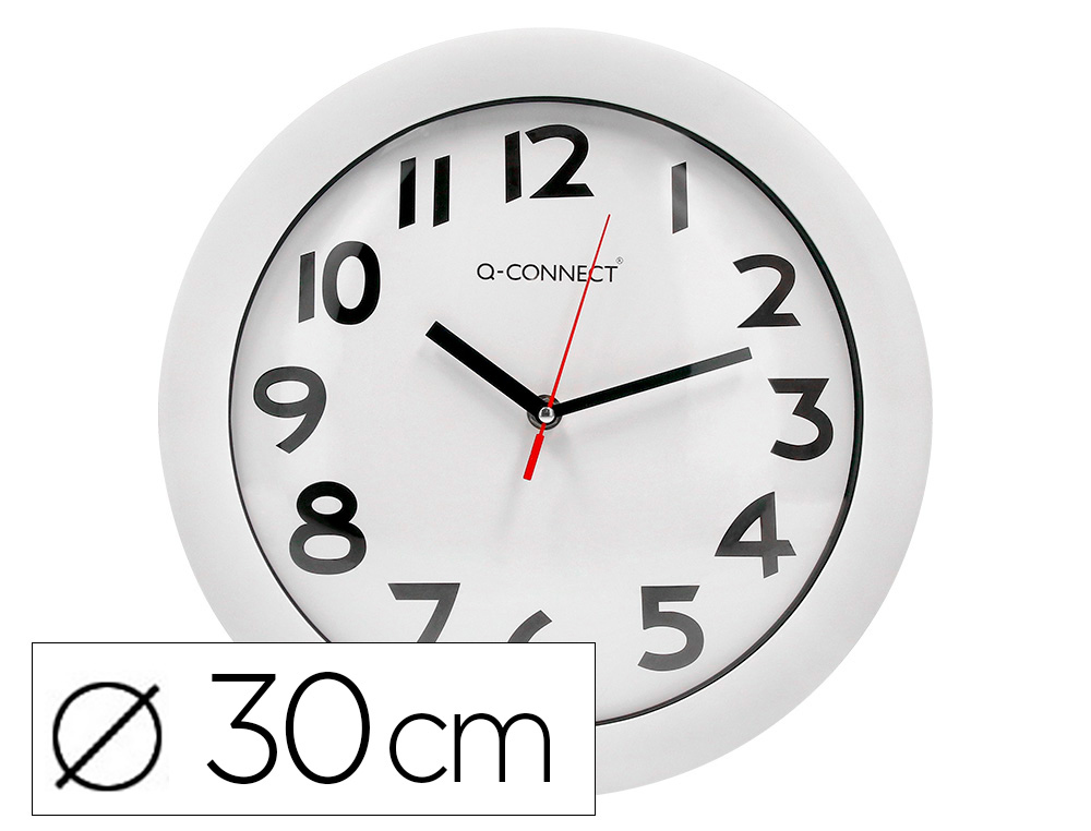 Reloj q-connect de pared plastico oficina redondo 30 cm marco blanco