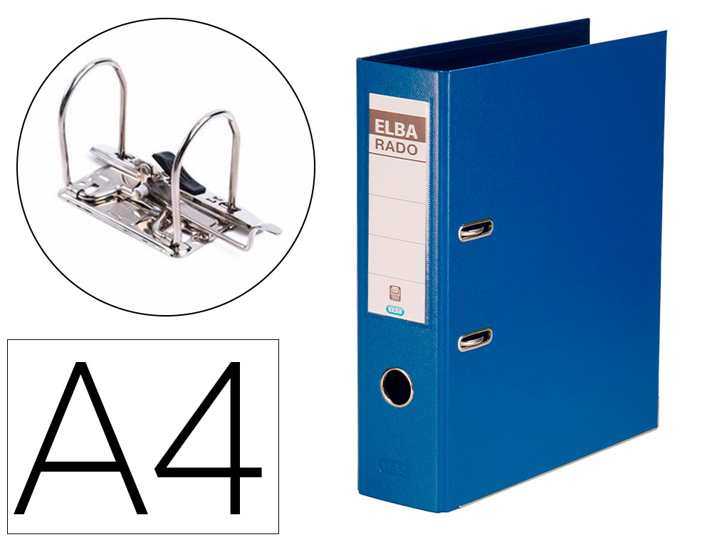 Archivador de palanca elba carton forrado din a4 azul lomo de 80 mm rado plast