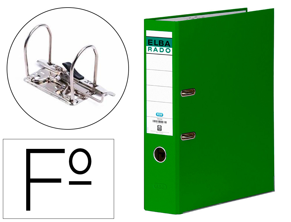 Archivador de palanca elba carton forrado folio verde lomo de 80 mm rado chic