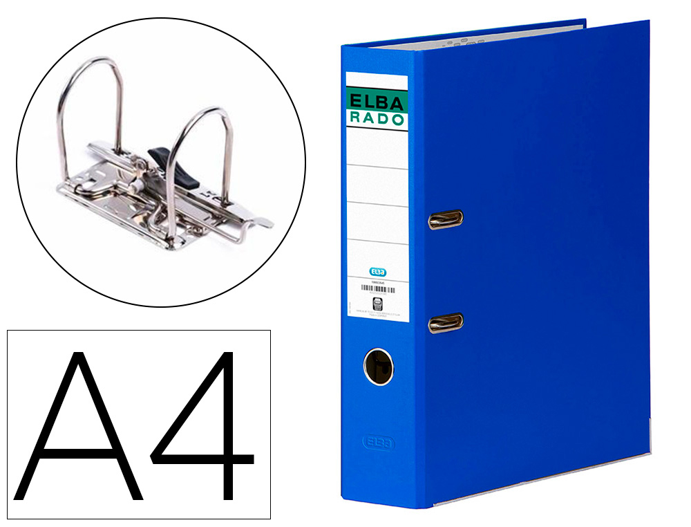 Archivador de palanca elba carton forrado din a4 azul lomo de 80 mm rado chic