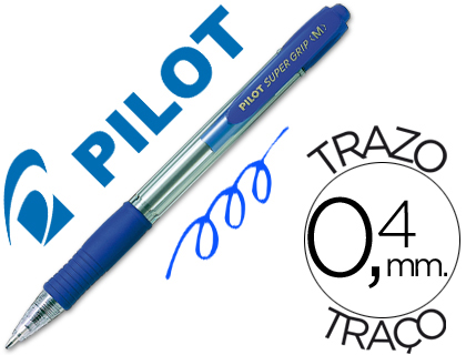 Boligrafo pilot super grip azul retractil sujecion de caucho tinta base de aceite