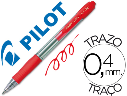 Boligrafo pilot super grip rojo retractil sujecion de caucho tinta base de aceite