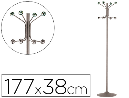 Perchero metalico pie 8 colgadores color gris 177x38 cm