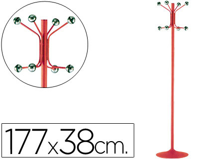 Perchero metalico pie 8 colgadores color rojo 177x38 cm