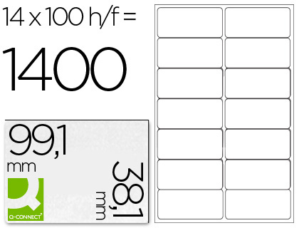 Etiqueta adhesiva q-connect kf01585 tamaño 99,1x38,1 mm fotocopiadora laser ink-jet caja con 100 hojas din a4