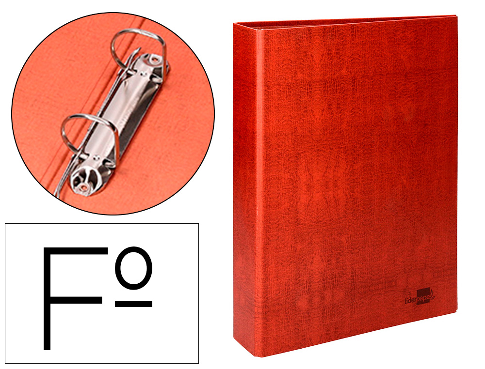 Carpeta de 2 anillas 40mm mixtas liderpapel folio carton cuero forrado compresor plastico