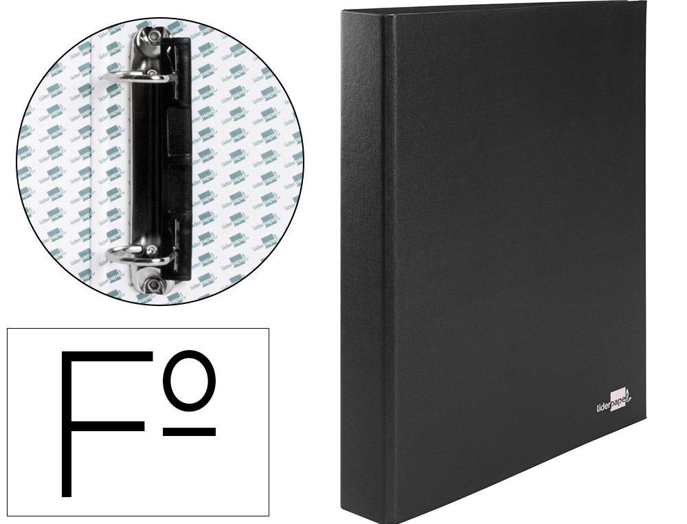 Carpeta de 2 anillas 25mm mixtas liderpapel folio cartonforrado paper coat plastico negra