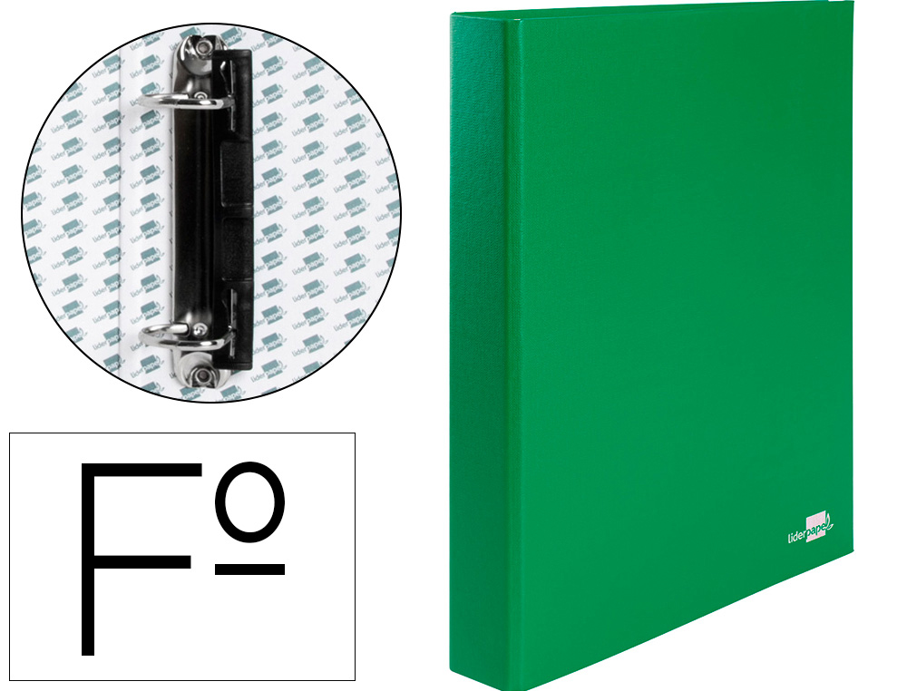 Carpeta de 2 anillas 25mm mixtas liderpapel folio carton forrado paper coat compresor plastico verde