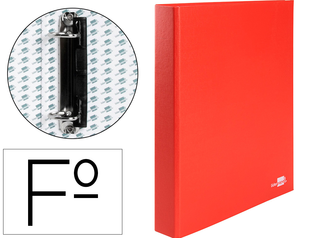 Carpeta de 2 anillas 25mm mixtas liderpapel folio carton forrado paper coat compresor plastico roja