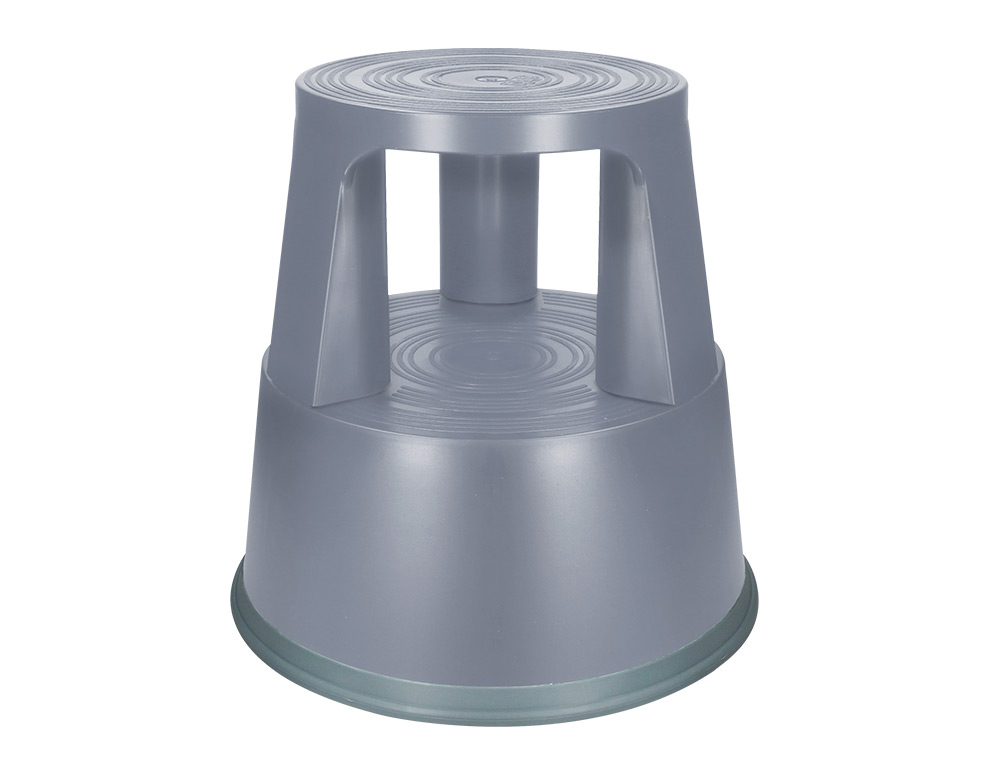 Taburete q-connect ruedas retractiles tres ruedas dos niveles color gris