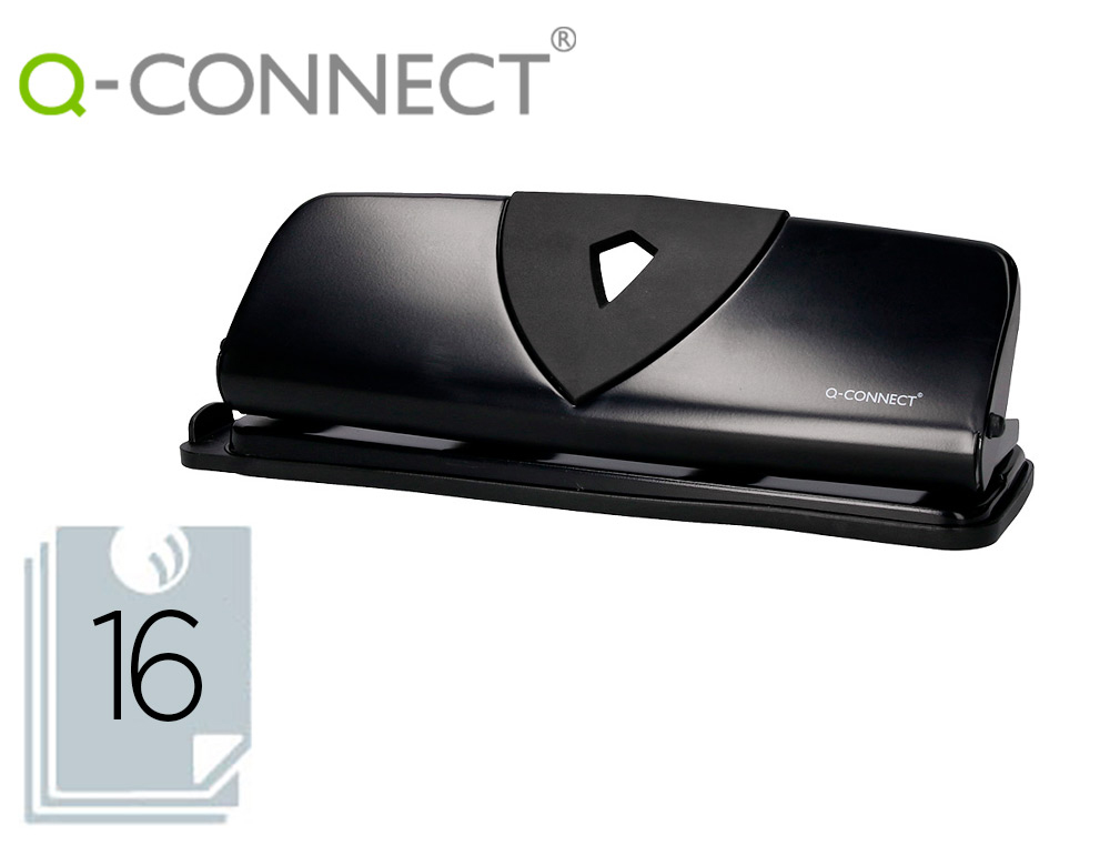 Taladrador q-connect kf01238 negro 4 taladros abertura 1,6 mm capacidad 16 hojas